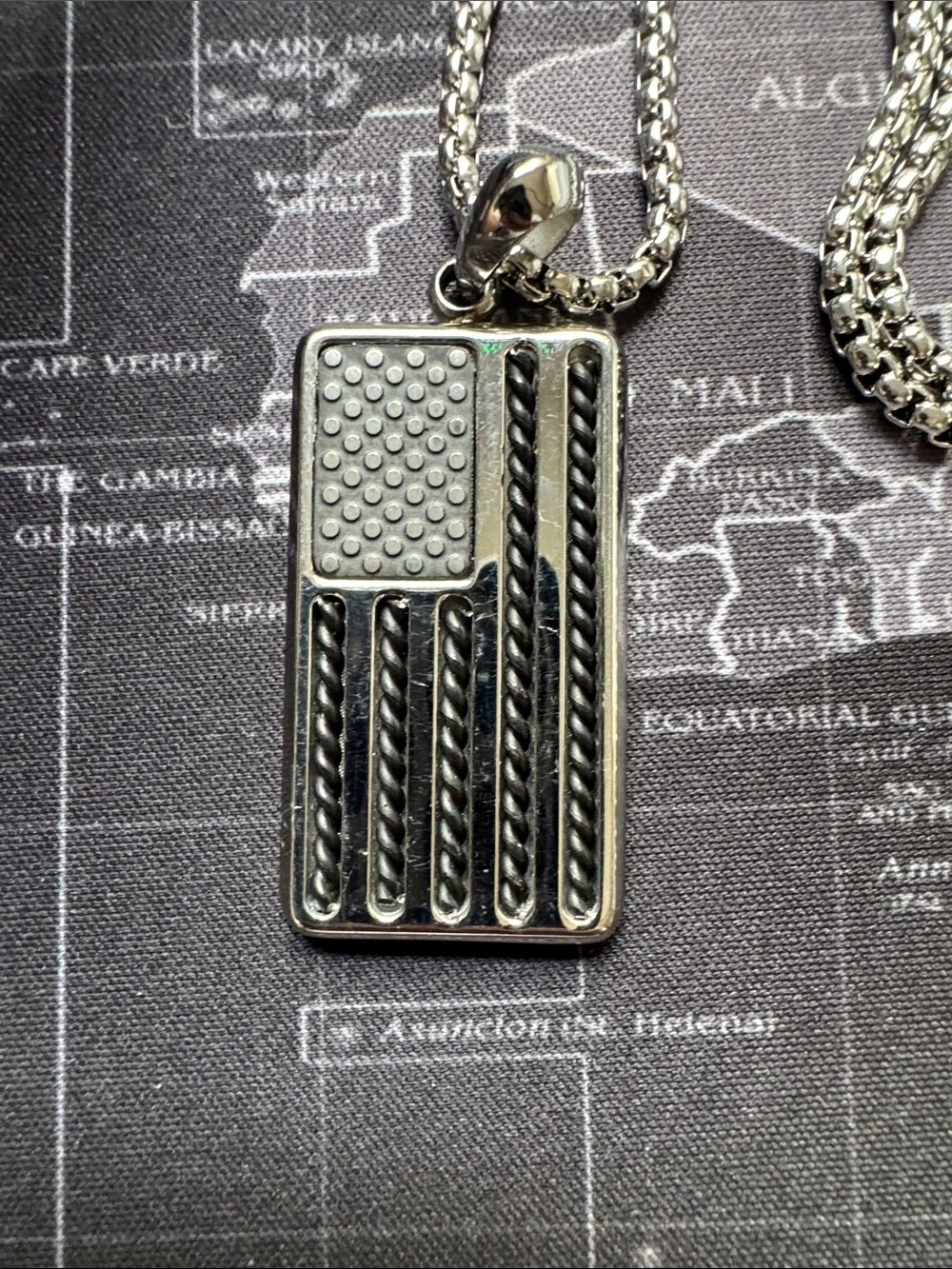Sterling-Tone American Flag Pendant Necklace in Silver